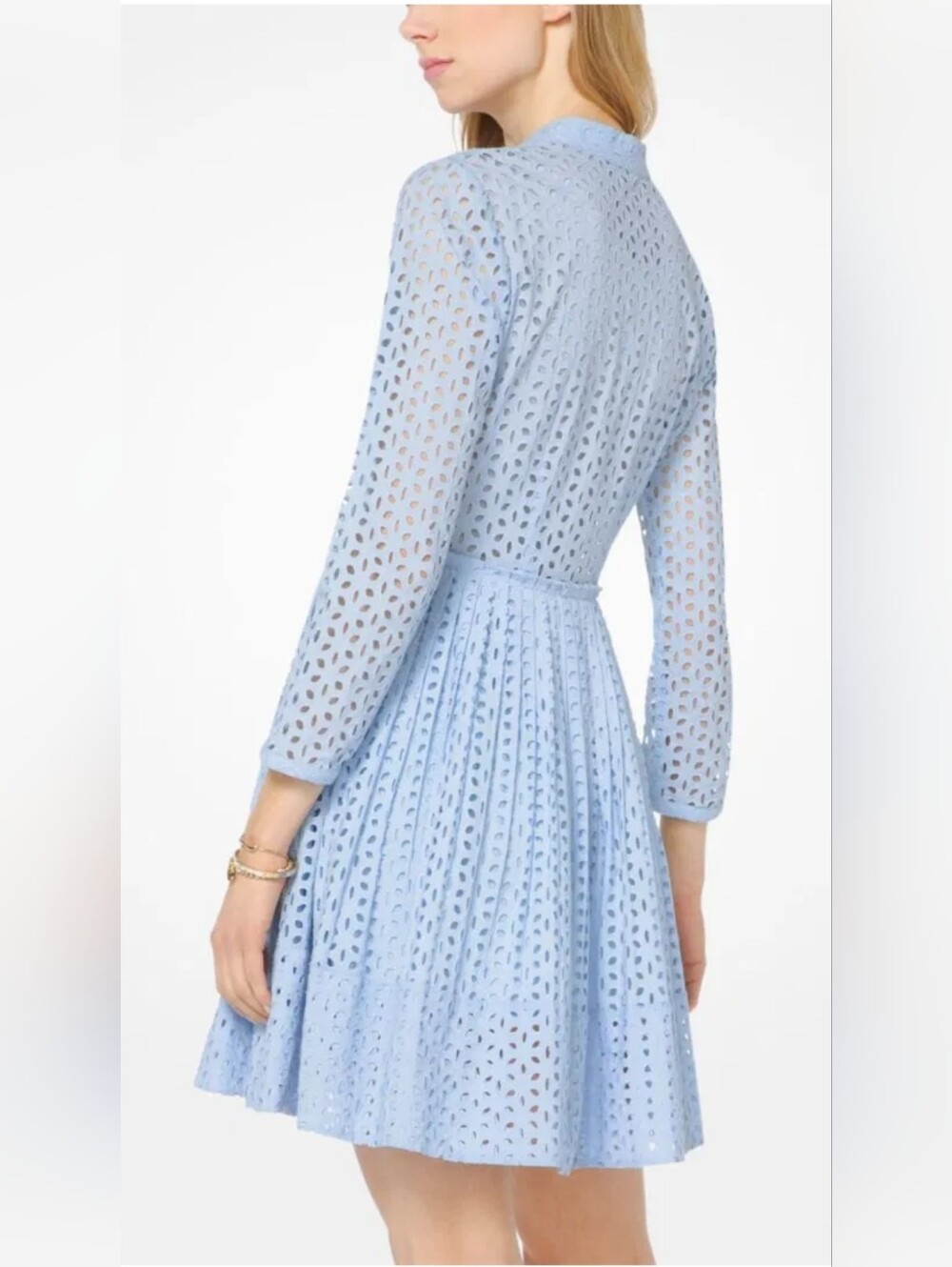 Michael Kors Light Blue Eyelet Long Sleeve Button Dress - Picture 12 of 12